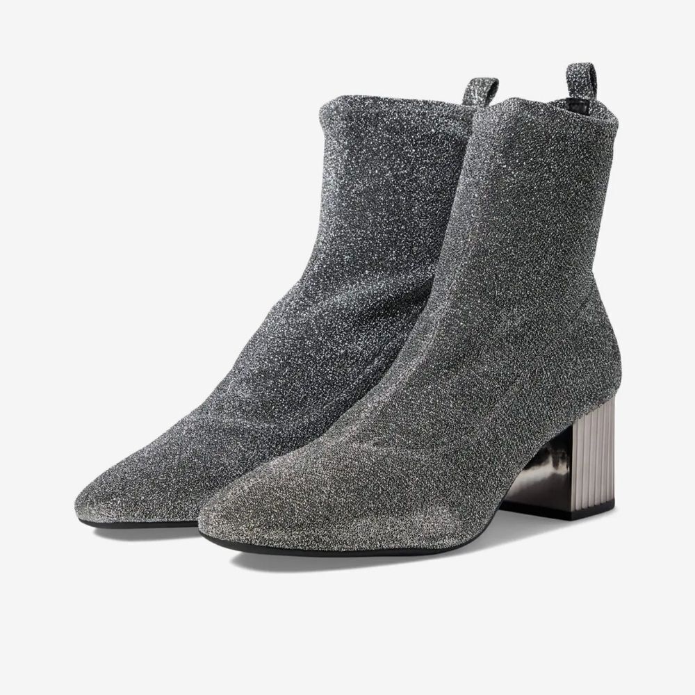 NWOB Michael Kors Porter Glitter Lurex Knit Ankle Boots in Anthracite $195 Sz 6